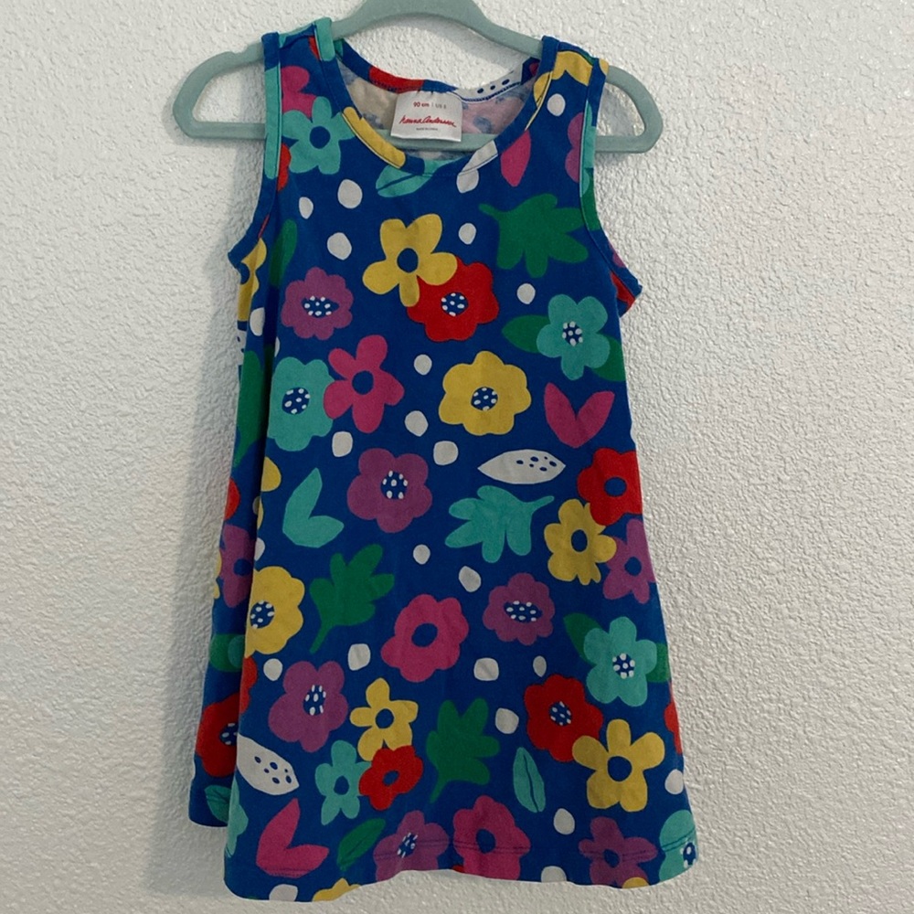 Hanna Andersson Kids Girls blue floral sundress EUC Size 3T